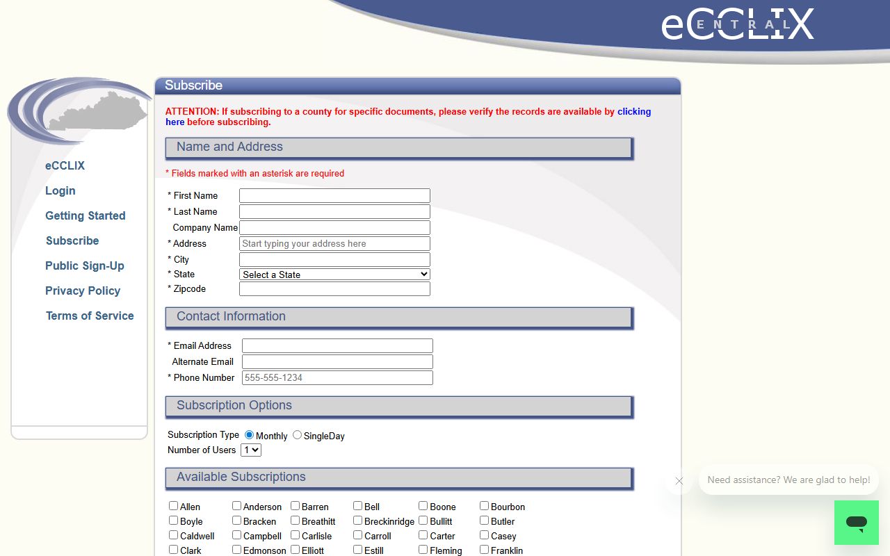 Fleming County Circuit Court Clerk records and eCCLIX commercial subscription access