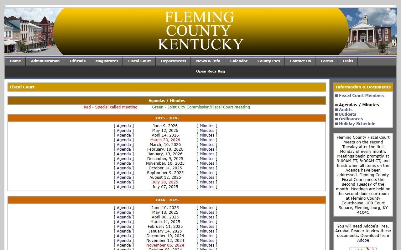 Fleming County court records Fiscal Court agendas