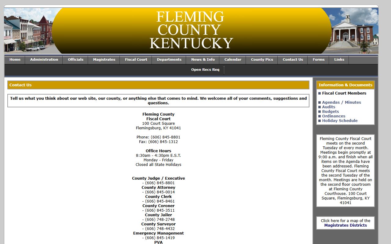 Fleming County sheriff and court records contact page