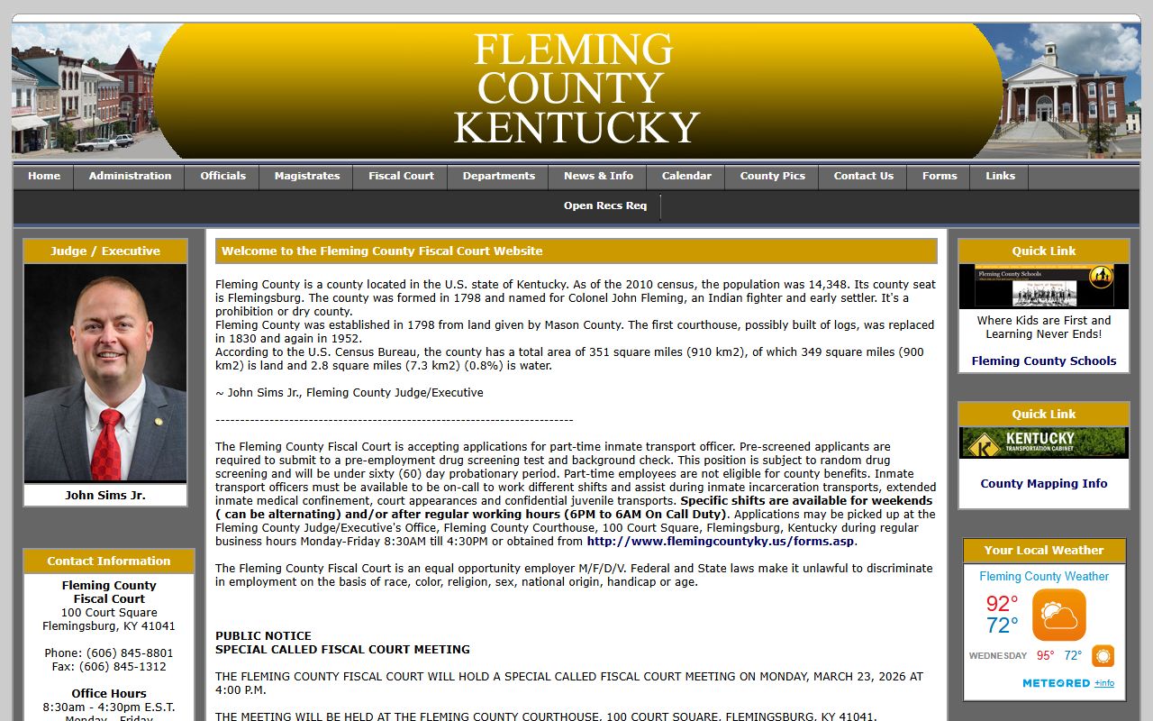 Fleming County court records fiscal court homepage