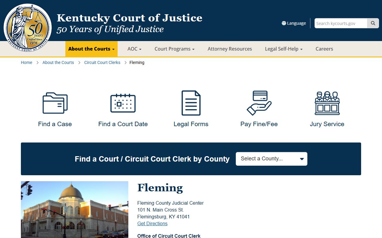 Fleming County court records Kentucky Court of Justice page