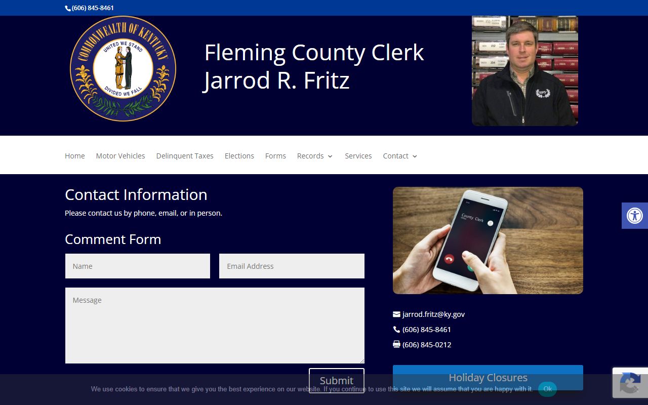 Fleming County marriage records County Clerk contact page
