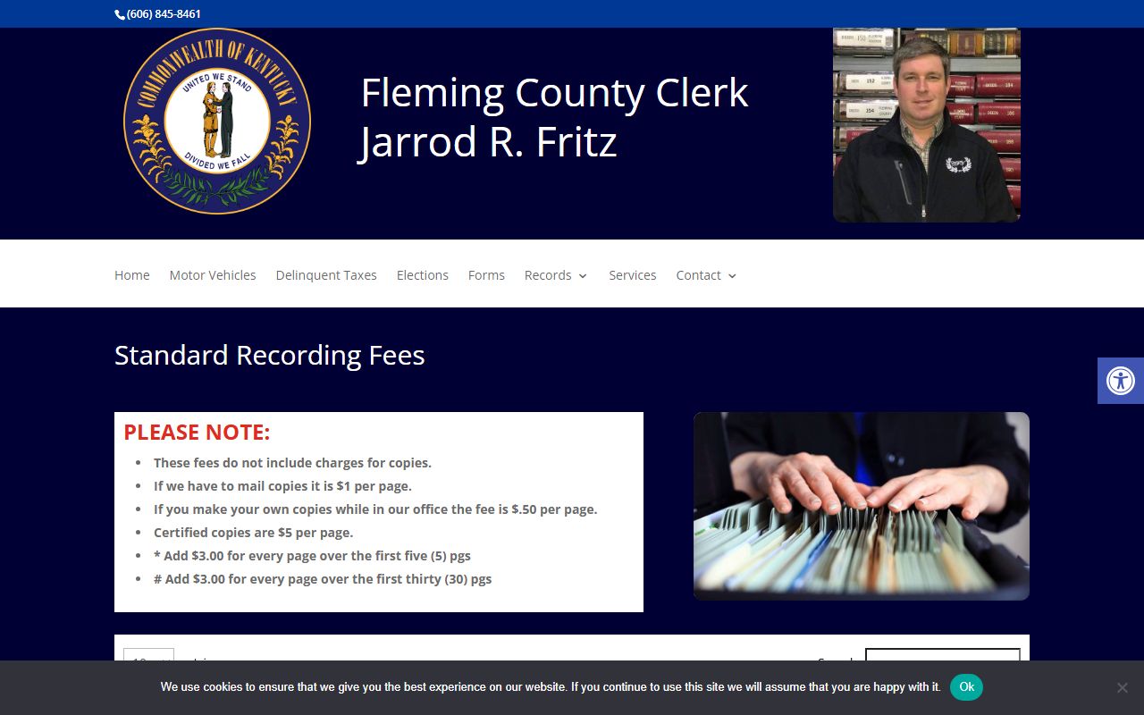 Fleming County probate records County Clerk recording fees