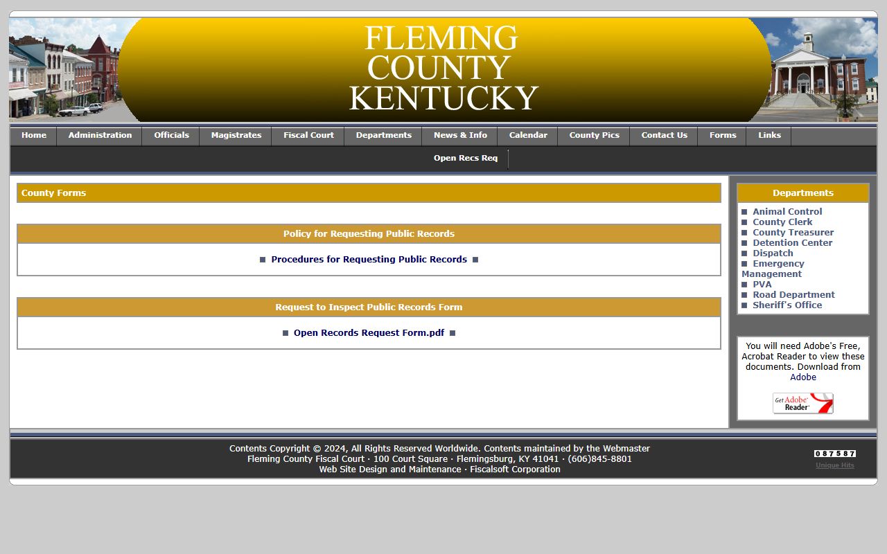 Fleming County warrant records open records request page